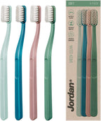 Jordan* ® | Green Clean Manual Toothbrush | Sustainable, Scandinavian Design, Soft Bristles, Mixed Colors | 4 Units