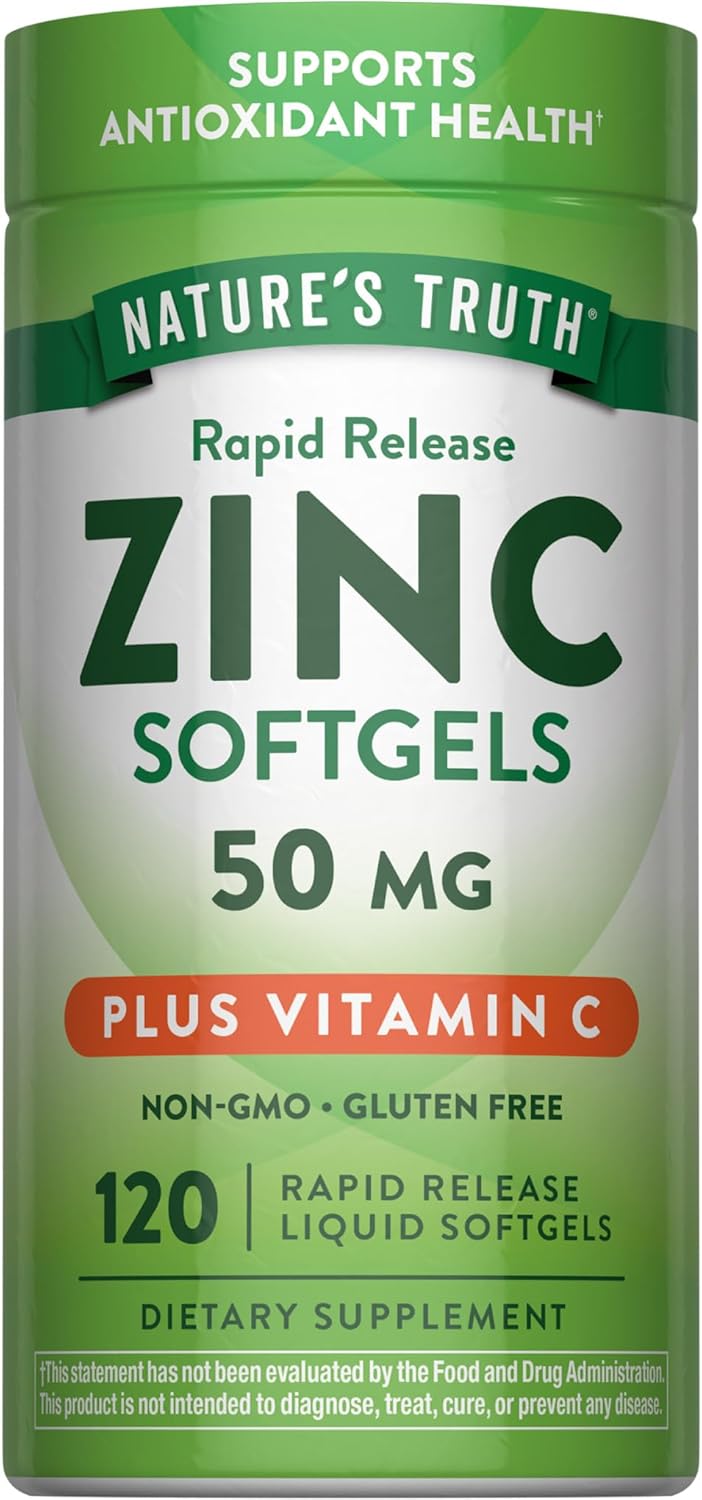 Nature's Truth Zinc with Vitamin C | 50mg | 120 Softgels | Non-GMO & Gluten Free Supplement