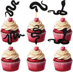 18pcs Black Glitter Silhouette Snake Cupcake Topper for Snake Reptile Pet Theme Party Favors Decorations Men Women Kids Happy Birthday Baby Shower Party Decor Supplies