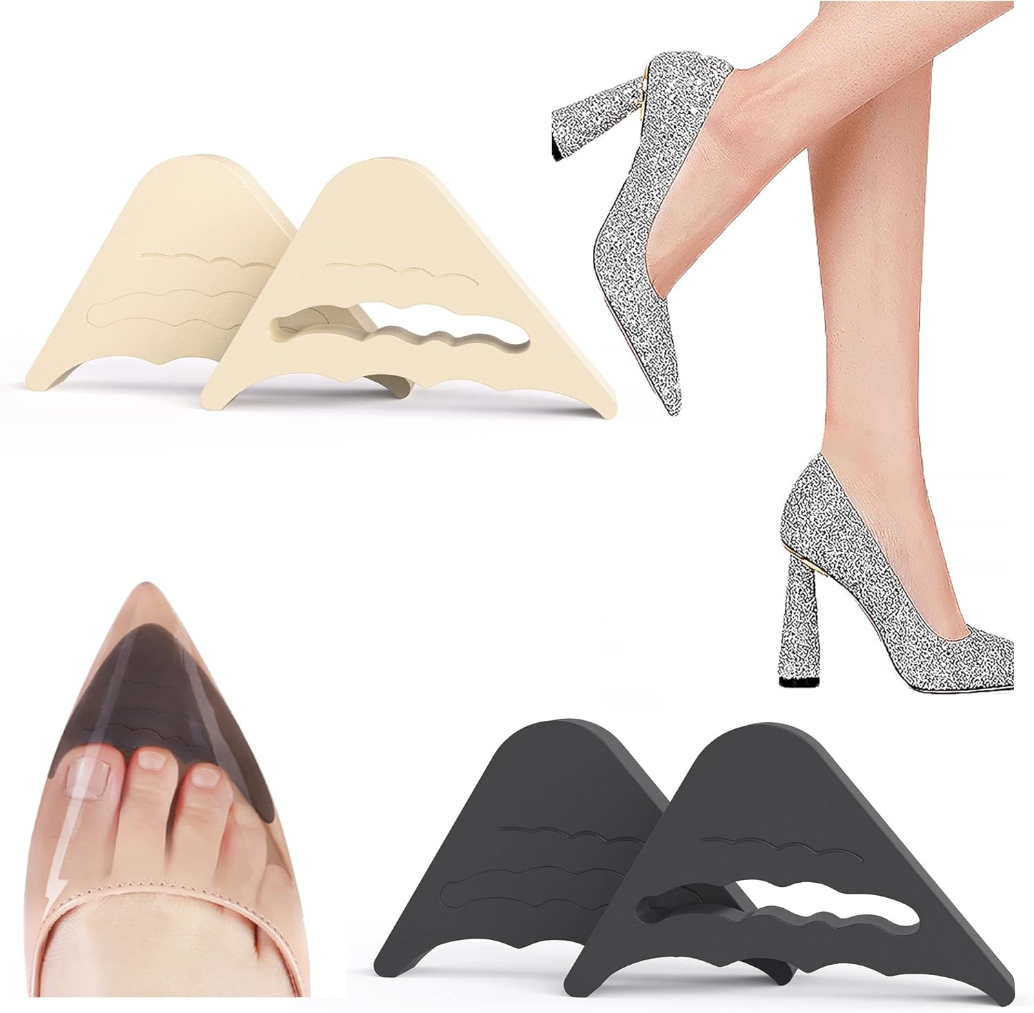 SooGree Reusable Toe Filler Inserts,Adjustable Toe Plug Shoe Too Big Inserts for Women Men Pumps Flats Sneakers (2Pair)