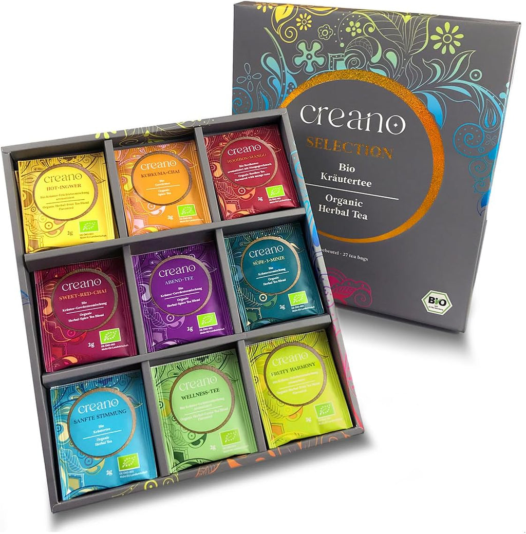 Creano Organic Herbal Tea Sampler Gift Set - Tea Gift Box - 27 Organic Tea Bags in 9 Different Varieties 54 g