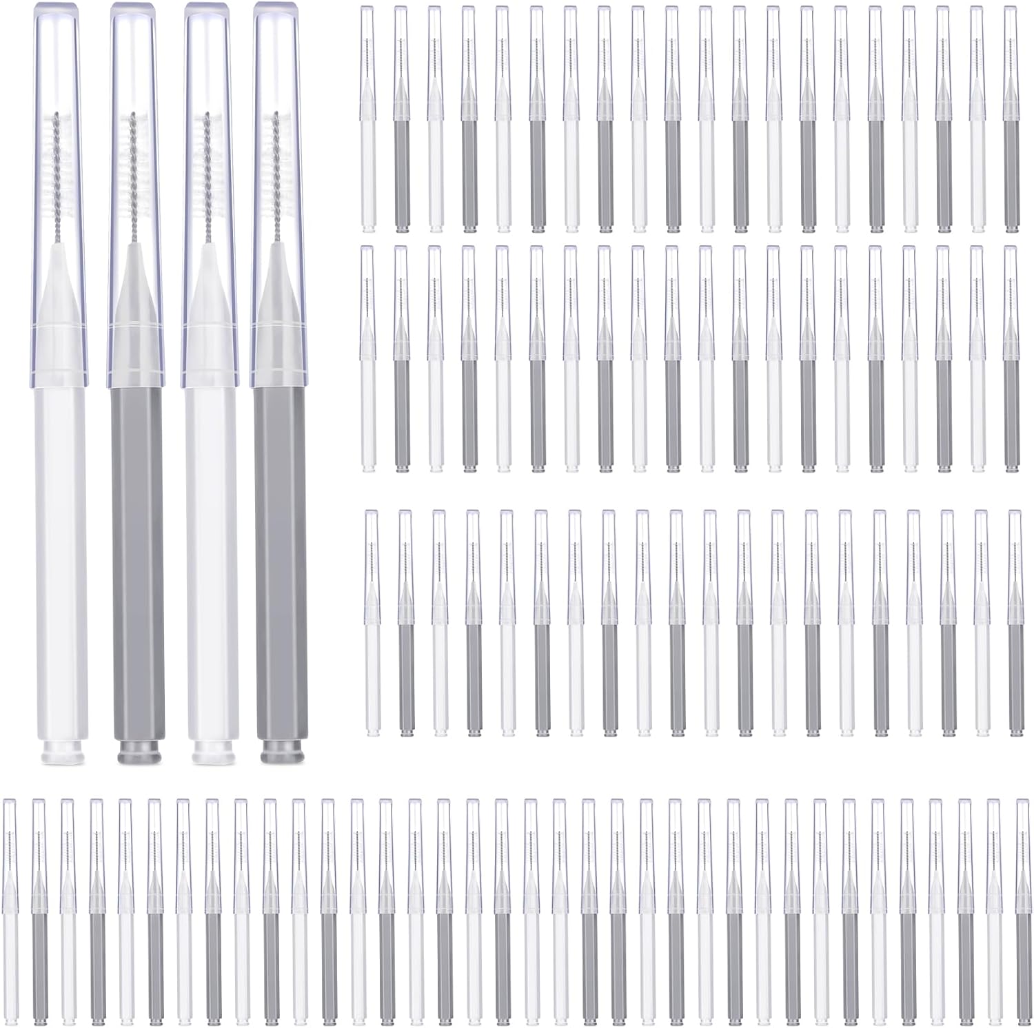 Patelai 100 Pieces Braces Brush for Cleaner Interdental Brush Toothpick Dental Tooth Flossing Head Oral Dental Hygiene Flosser Toothpick Cleaners Tooth Tool(White, Grey,Ideal Size)