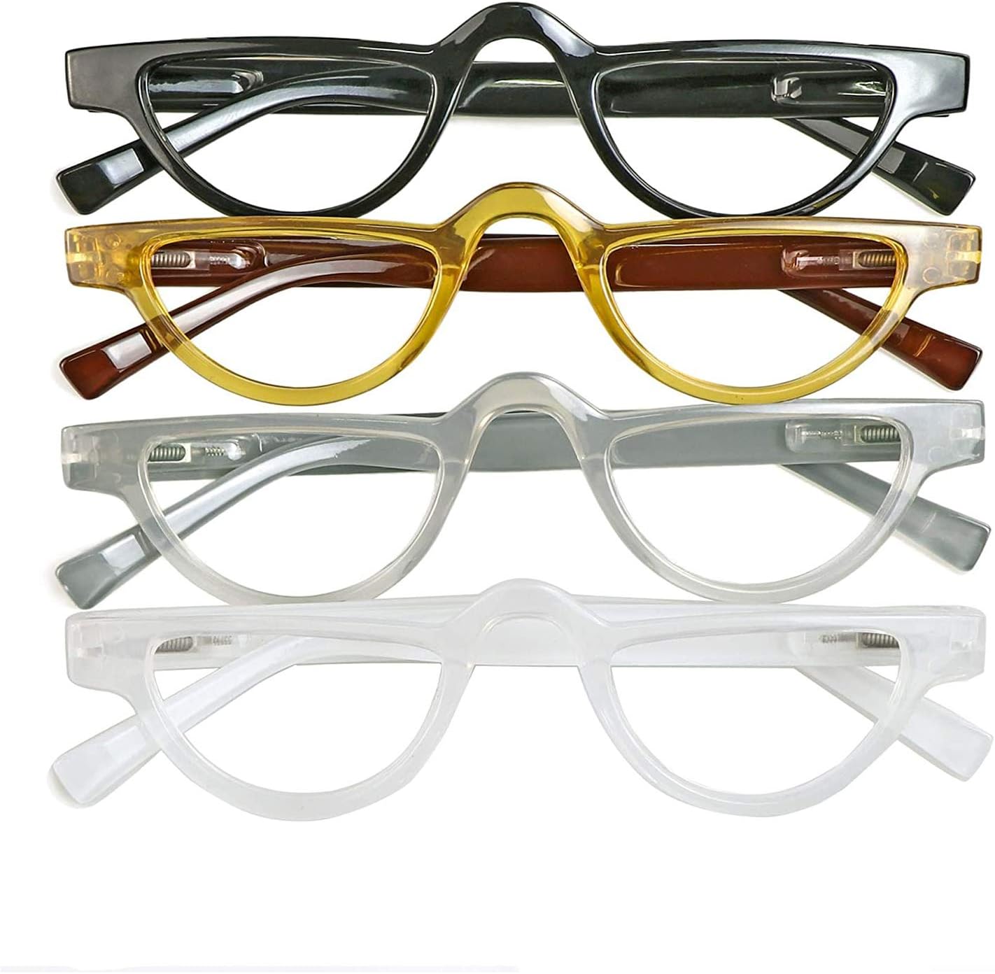 VisionGlobal 4 Pairs Reading Glasses with Spring Hinge for Women/Men, Eyewear Frame (4 Color, +2.00 Magnification)