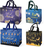 Aviski 4PCS Eid Mubarak Reusable Gift Bags, Treat Bags with Handles, Eid Mubarak Party Bags, Multifunctional Non-Woven Eid Bags for Gifts Wrapping, Party Supplies