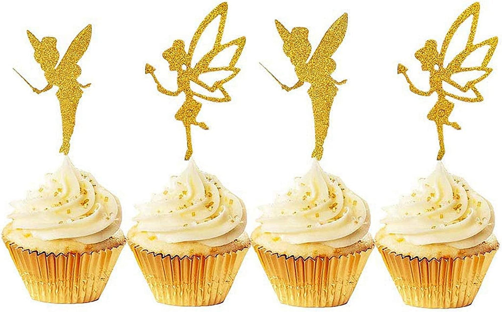 JeVenis 32pcs Gold Glitter Fairy Cupcake Toppers Angel Cake Topper Ballet Cupcake Topper for Birthday Bridal Shower Baby Shower Wedding Decoration Supplies