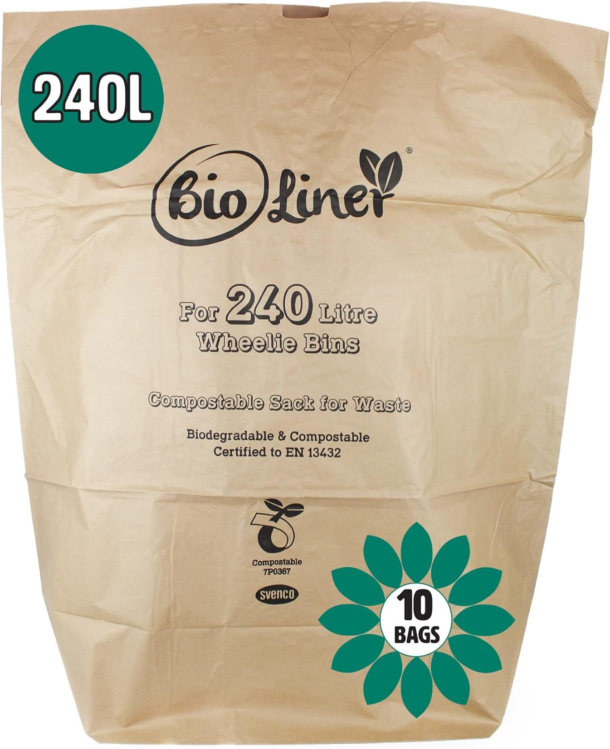 240 Litre x 10 Paper Compostable Wheelie Bin Liners - Biodegradable Sacks/Liners - Bioliner Eco Sack Bags with All-Green Composting Guide