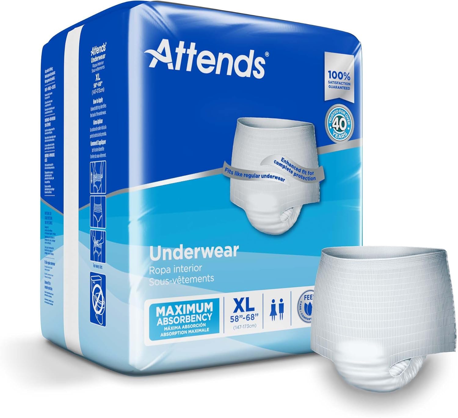 Attends Adult Absorbent Underwear, X-Large [14 Count] - Maximum Absorbency for Men and Women - Disposable Pull-On Diapers with Tear-Away Sides and Breathable Waistband - AP0740