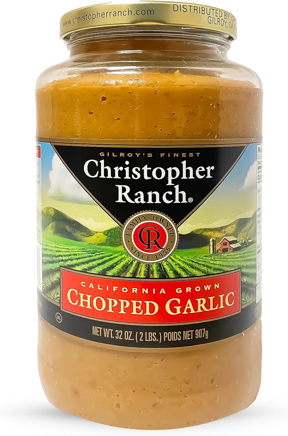 Christopher Ranch Chopped Garlic in Olive Oil, California-Grown Fresh, Ready-to-Use, Premium Quality, Gluten-Free, Vegan-Friendly, Pantry Essential, 32 oz Jar