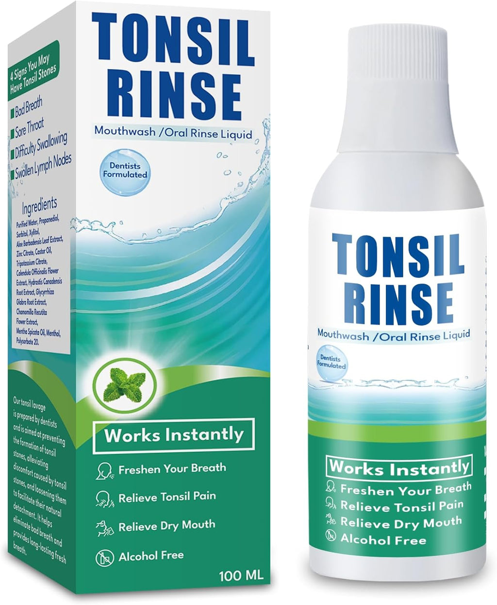 Tonsil Stone Mouthwash，Tonsil Stone Remover with Oral Rinse Liquid to Soothe Tonsils, and Freshen Breath & Alcohol-Free – 100ml