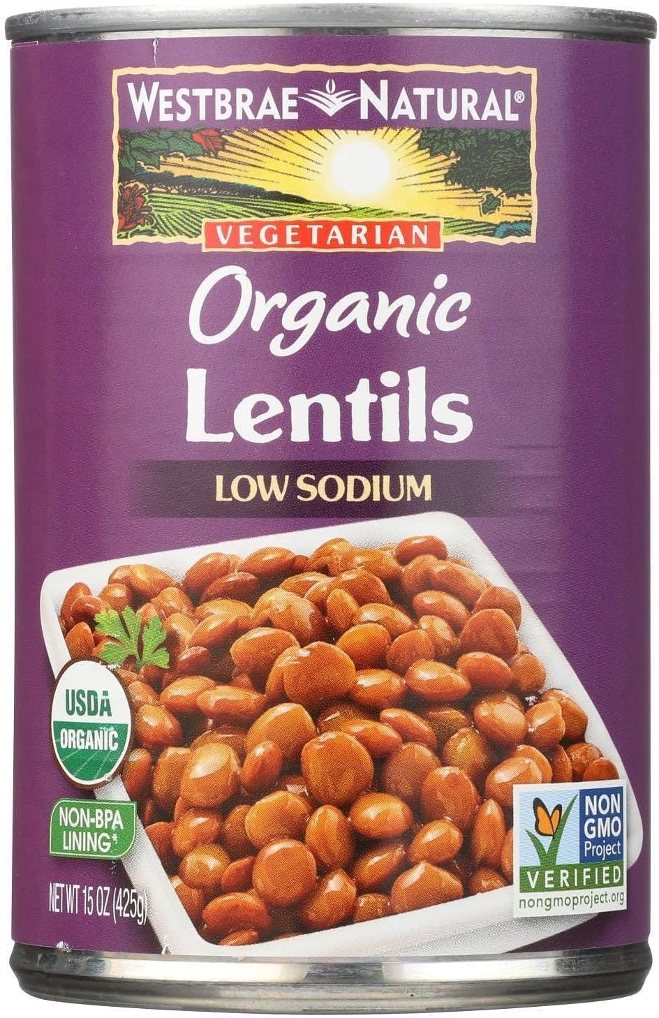 Westbrae Natural Organic Lentil Beans, No Salt Added, 15 Oz (Pack of 12) (Packaging May Vary)