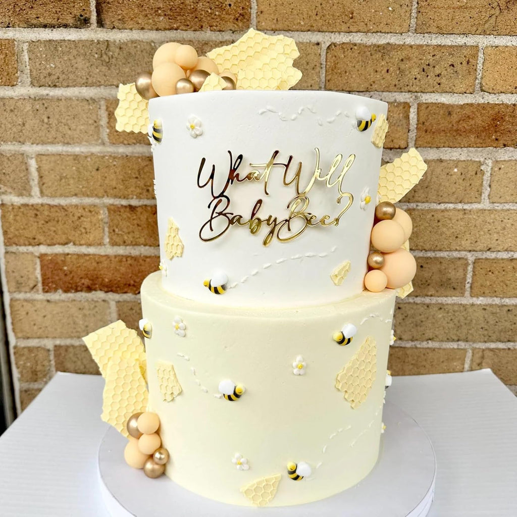 What will baby bee Cake Topper,Acrylic Gold Bee Themed Baby Shower Cake Decoration for Gender Reveal Decorations Honey Bee Boy or Girl Baby Announcement Party Decor