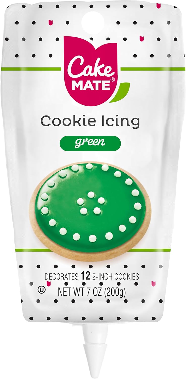 Cake Mate Cookie Icing, Fast-Drying Squeeze Pouch Icing for Decorating Sugar Cookies & Gingerbread, 7 oz., Green