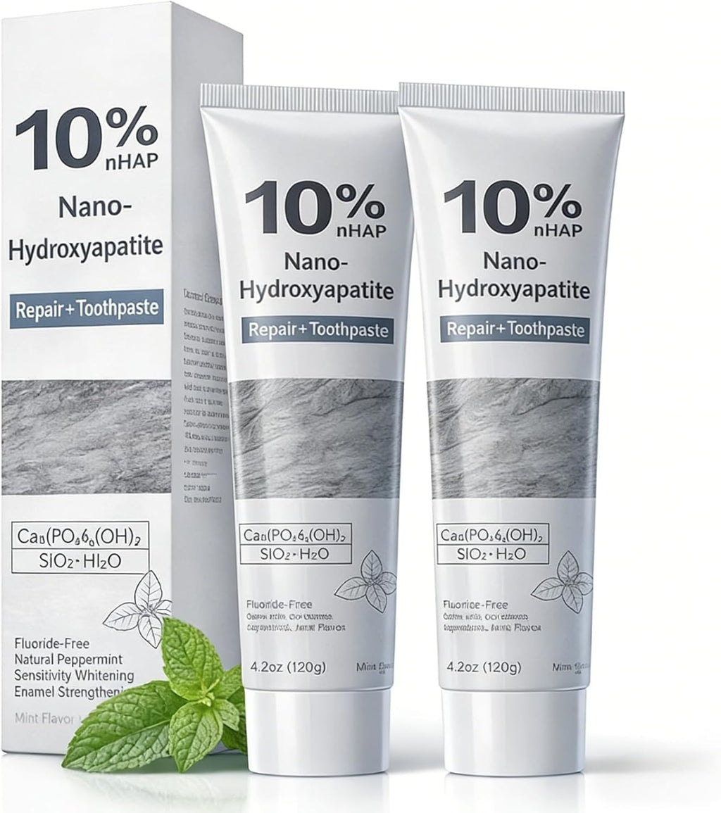 10% Nano Hydroxyapatite Toothpaste 2-Pack, Teeth Whitening & Enamel Repair Toothpaste, Fluoride Free for Sensitive Teeth, Fresh Breath Oral Care