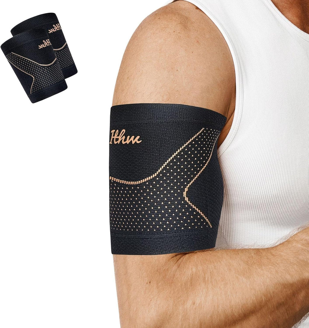 Copper Bicep Tendonitis Brace, Bicep Compression Sleeve for Pain Relief, Bicep Brace for Men and Women Muscle Strains Tear Injury(Copper, X-Large)