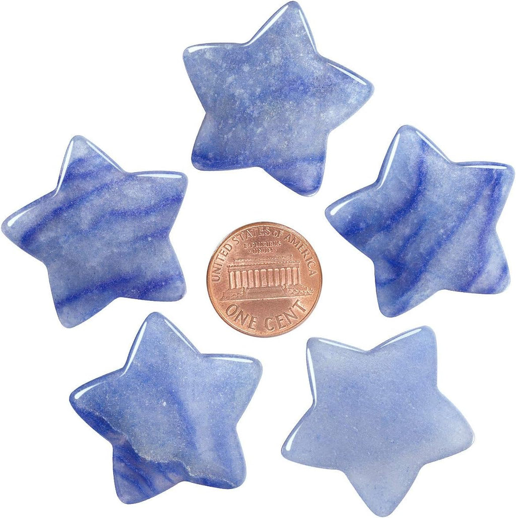mookaitedecor Set of 5 Star Shape Healing Crystal Pocket Palm Stones, Polished Worry Stone for Reiki Chakra Balancing, Jewelry Making, Home Decoration, Blue Aventurine