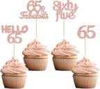 Gyufise 24 Pack Glitter 65th Birthday Cupcake Toppers Hello 65 Sixty Five Cake Toppers 65 & fabulous Cupcake Picks for 65th Birthday Cake Decorations Supplies Rose Gold