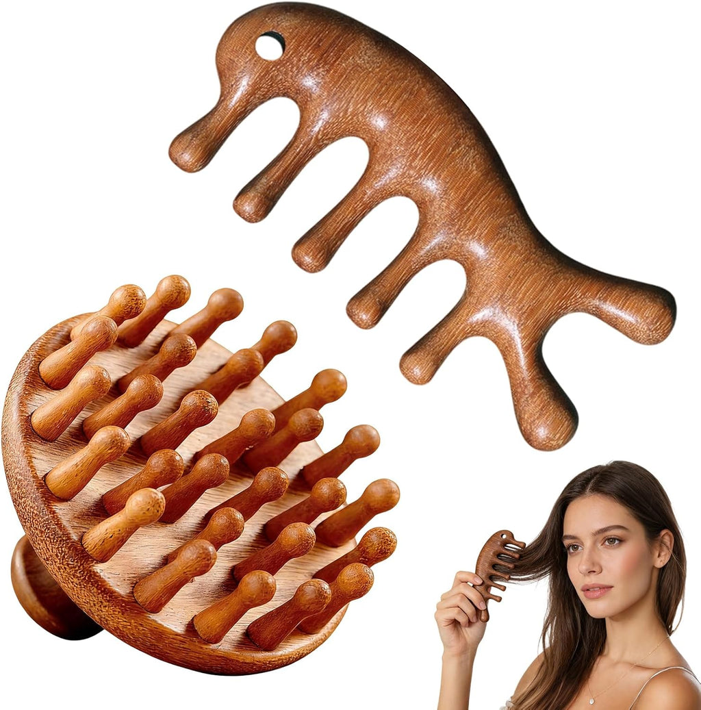 2 Pcs Bamboo Scalp Massager Stress,Wooden Scalp Massager Comb,Hair Growth,Scalp Massage Tool,Hair Massager Scalp Relief, Portable Head Massage Tool with Ergonomic Design