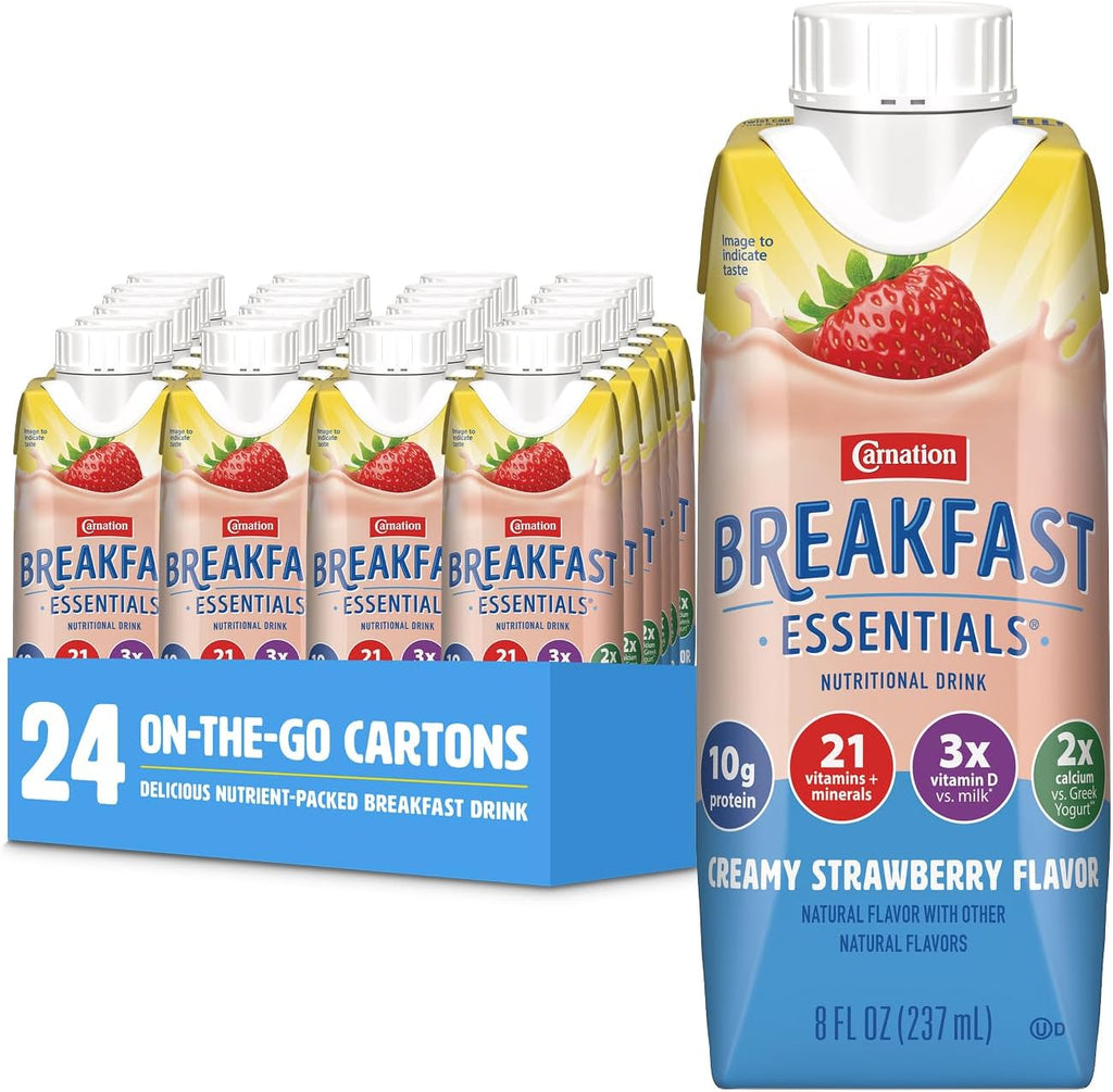 Carnation Breakfast Essentials Ready-to-Drink Creamy Strawberry, 8 FL OZ Carton,8 Fl Oz (Pack of 24)
