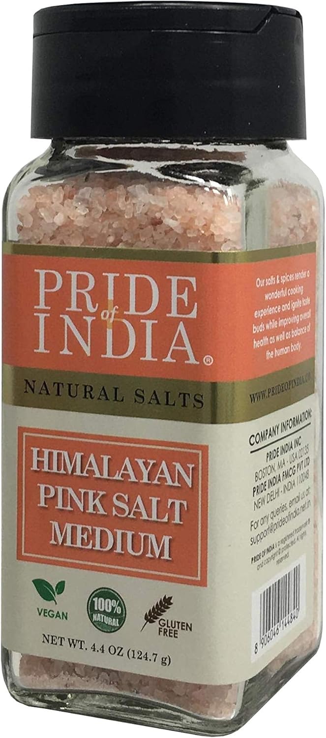 Pride Of India - Pure Himalayan Pink Salt - Enriched w/ 84+ Natural Minerals, Medium Grind Dual sifter (4.2 oz, 119.1 gm)