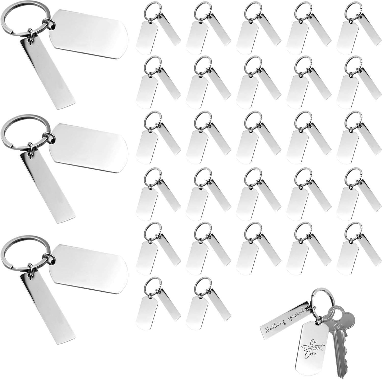 30 Pcs Personalized Engravable Keychains – Blank Metal Tags for Stamping & Custom Text – Durable Metal Keychain Blanks Stainless Steel Key Ring for Men & Women, Keepsake for DIY Crafts Various Holiday