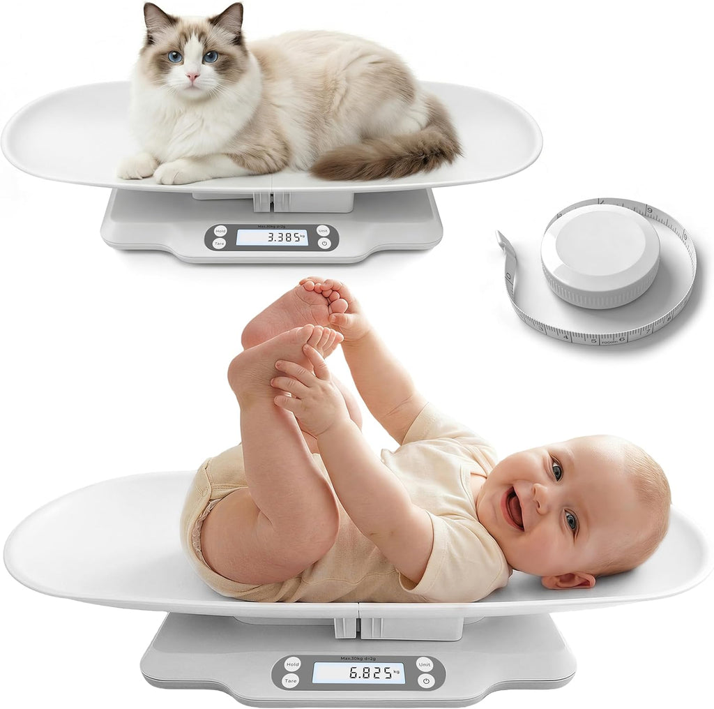 Baby Scale for Weighing, Multi-Function Infant & Pet Scale with Hold Function,Curved Removable Tray,Weight Tracking, Max 66 Lbs, Accurate Digital Scale for Newborns,Toddlers,Puppy,Cat, Auto Off