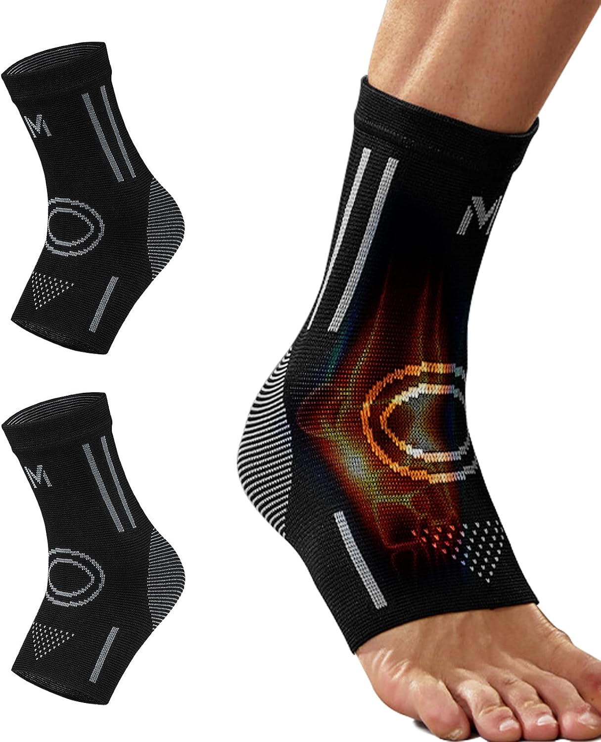 1Pair Ankle Brace Compression Sleeve for Foot Pain Relief, Swelling, Plantar Fasciitis, Injury Recovery, Compression Ankle Support for Running, Sports (Black & Gray, X-Large)