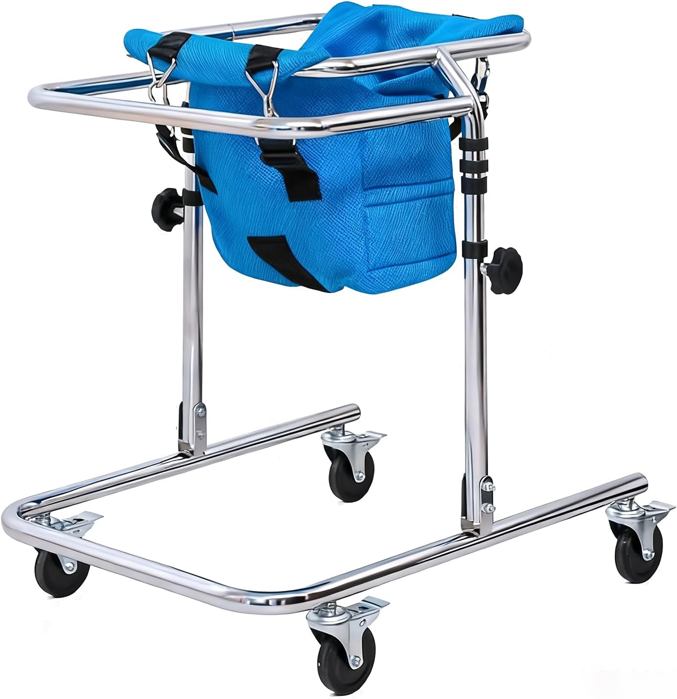 Folding Walking Frame for 31.5-47.2in Height Kids, Adjustable Child Walker with Seat and Wheels, Mobility Aid Rollator for Cerebral Palsy Rehabilitation Training (Blue)