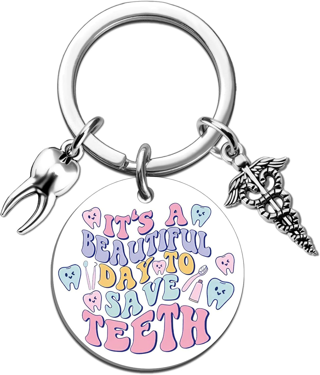 Dental Assistant Accessories Dental Hygienist Gifts Dentist Assistant Keychain Dentist Appreciation Gifts for Women Friends Coworkers Birthday Thanksgiving Christmas Gift Teeth Themed Keyring