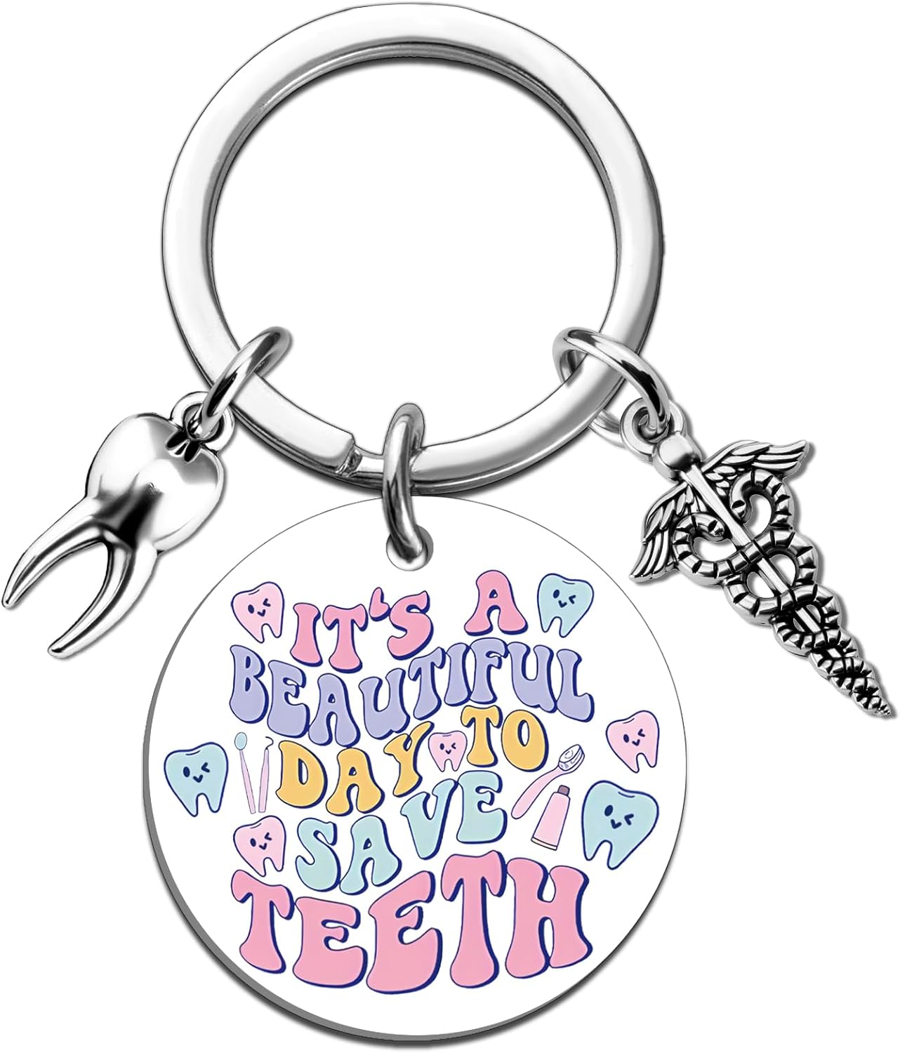 Dental Assistant Accessories Dental Hygienist Gifts Dentist Assistant Keychain Dentist Appreciation Gifts for Women Friends Coworkers Birthday Thanksgiving Christmas Gift Teeth Themed Keyring