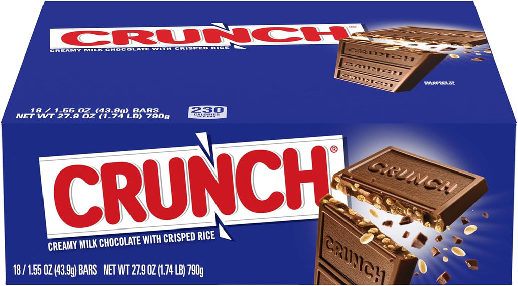 CRUNCH Full-Size Candy Bar, Creamy Milk Chocolate with Crunchy Crisped Rice, Single Bar, 1.55 oz