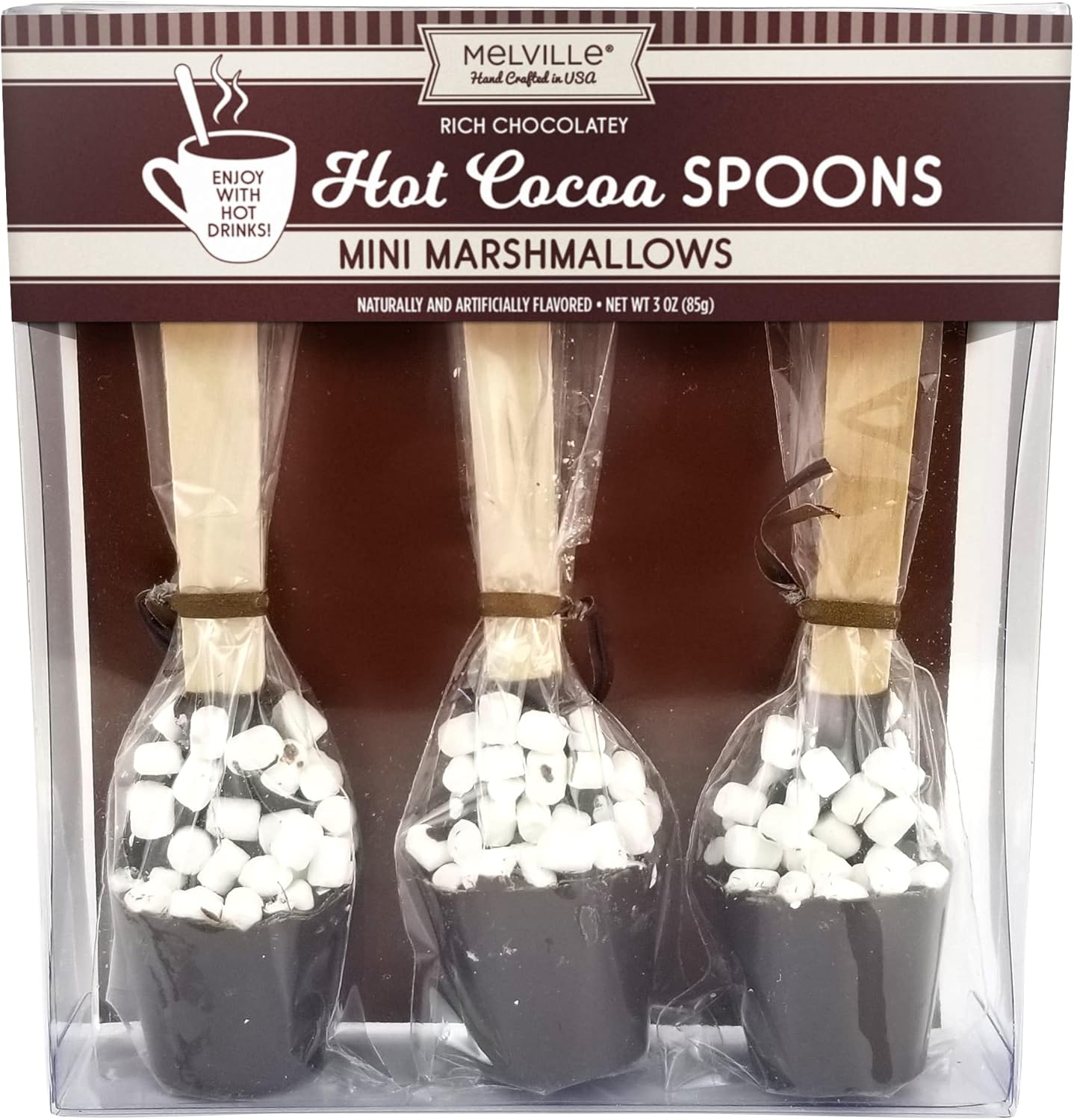 Melville Candy Delicious Hot Chocolate Spoons - Individually Wrapped Chocolate Stirrers with Marshmallows for Hot Cocoa - Candy Spoons for Hot Chocolate Accessories and Bar Supplies