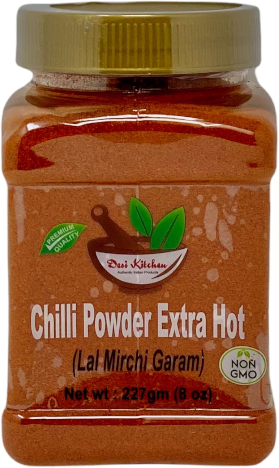 Desi Kitchen Spices All Natural | Salt Free | Vegan | NON GMO | Chilli Powder Extra Hot (Lal Mirchi Garam) 227gm (8 oz)