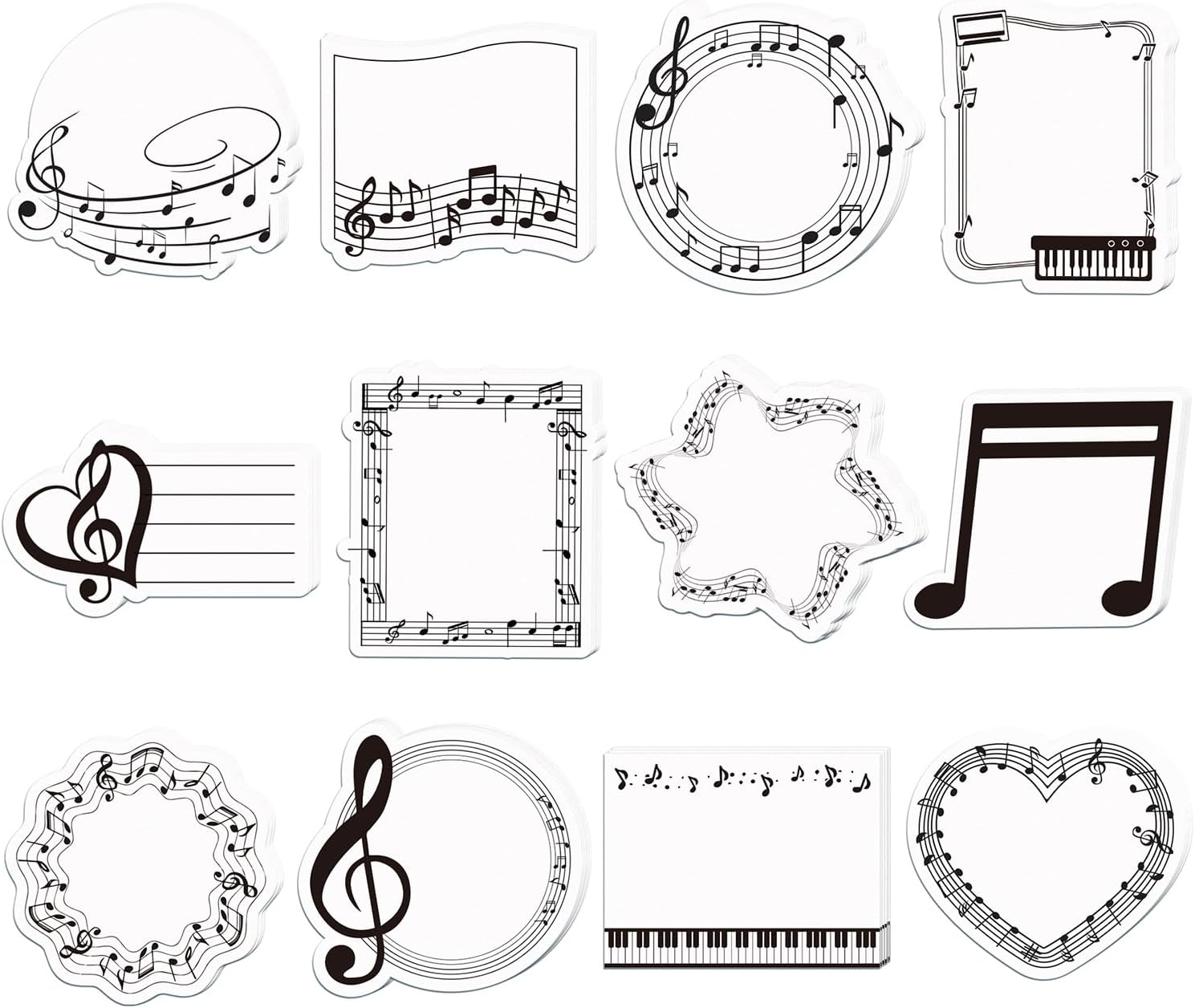 240 Sheets/12 Pads Music Themed Sticky Notes Self-Adhesive Musical Writting Notepads Music Note Post Its Message Reminder for Teacher Appreciation Home School Office Supplies