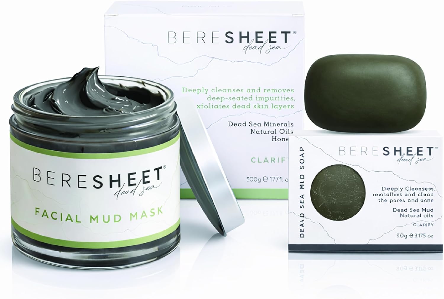 Mud Mask & Bar Soap – Face & Body Detoxifying Mineral Clay – Deep Cleansing & Skin-Refining Care – Spa Quality for Men & Women (Dead Sea Salt Duo Set)