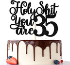 Happy 35th Birthday Cake Topper, 35 & Fabulous, Cheers to 35 Years Cake Decorations, Funny 35th Birthday Decorations Man Woman Black Glitter