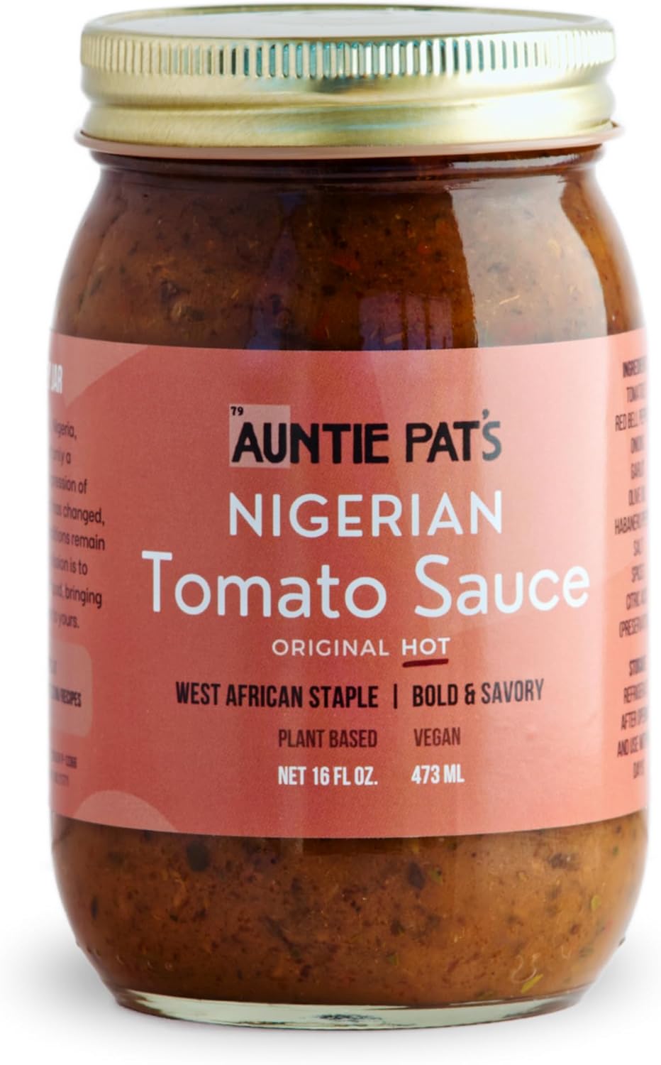 Auntie Pat’s - Nigerian Tomato Sauce- Vegan, West African Sauce, Low Carb, Jollof Rice, Clean Ingredients, Keto Friendly 473mL/16oz (Hot, 16oz (Pack of 1))