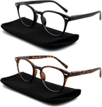 2 Pack Retro Round Reading Glasses for Women Men, Blue Light Blocking Circled Readers Eyewear with Spring Hinge