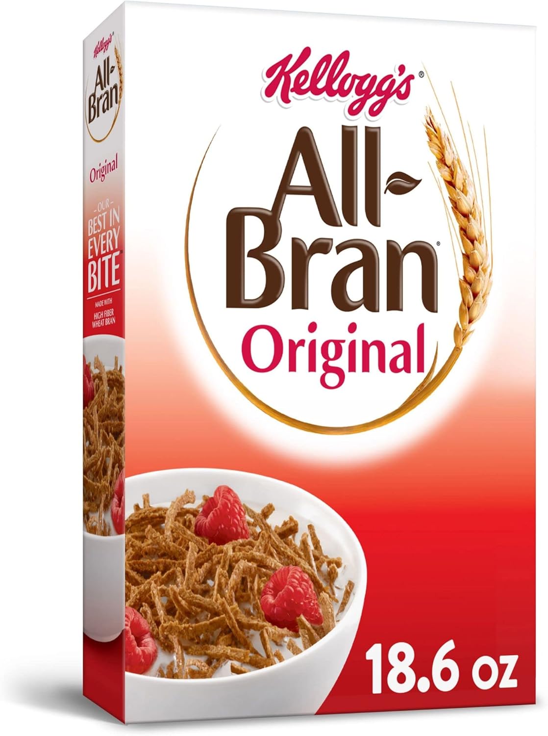 All Bran Breakfast Cereal, 8 Vitamins and Minerals, High Fiber Cereal, Original, 18.6oz Box (1 Box)