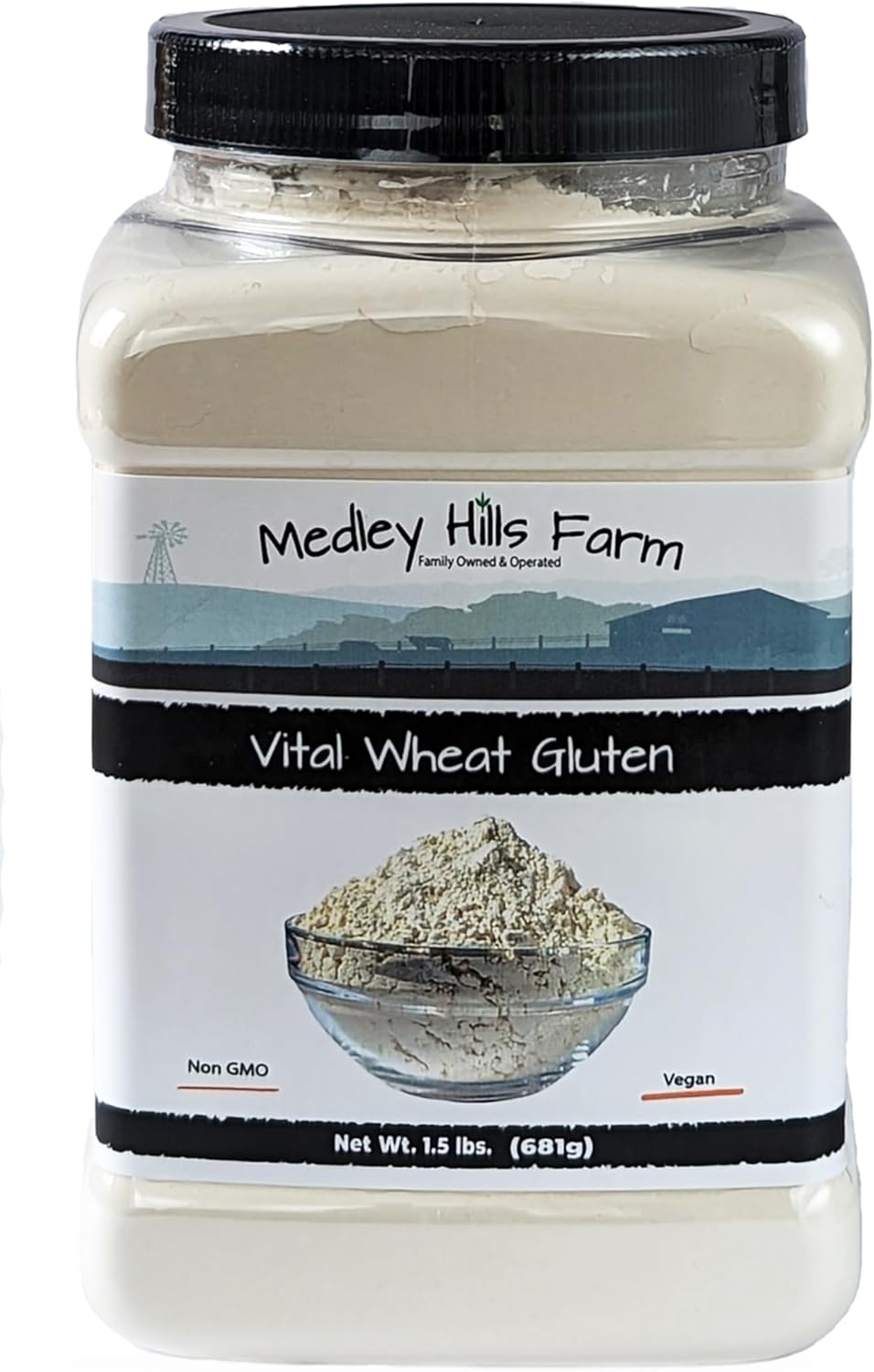 Vital Wheat Gluten By Medley Hills Farm 1.5 lbs. in Reusable Container - High in Protein - Vegan - Non GMO - Keto Friendly - Make Seitan - Great Vital Wheat Gluten for Bread Making