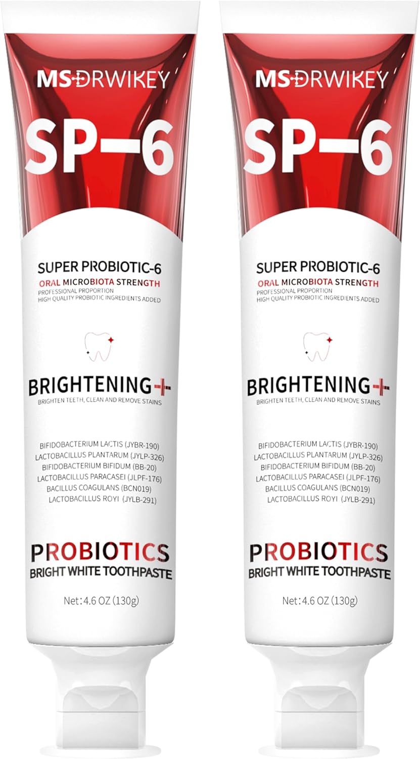 MSDRWIKEY SP-6 Probiotic Whitening Toothpaste - Enhanced Formula with 6 Probiotics for Teeth Whitening and Gum Health - Enamel-Safe, Fluoride-Free, Fresh Mint Flavor, 4.6oz (2)