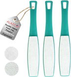 3 ALAZCO Double Sided Foot File Pumice Ergonomic Handle Scrubber Immediate Result Smooth Feet Heel Scraper Exfoliate Buffer Dead Skin Callus Corn Emery Fine & Coarse Pedicure Tool