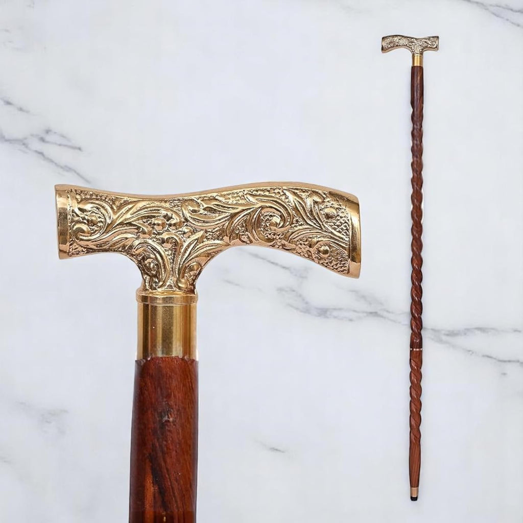Dolchi Vintage Foldable Wooden Walking Stick Cane with Brass Telescope Handle - Elegant Gift for Men and Women