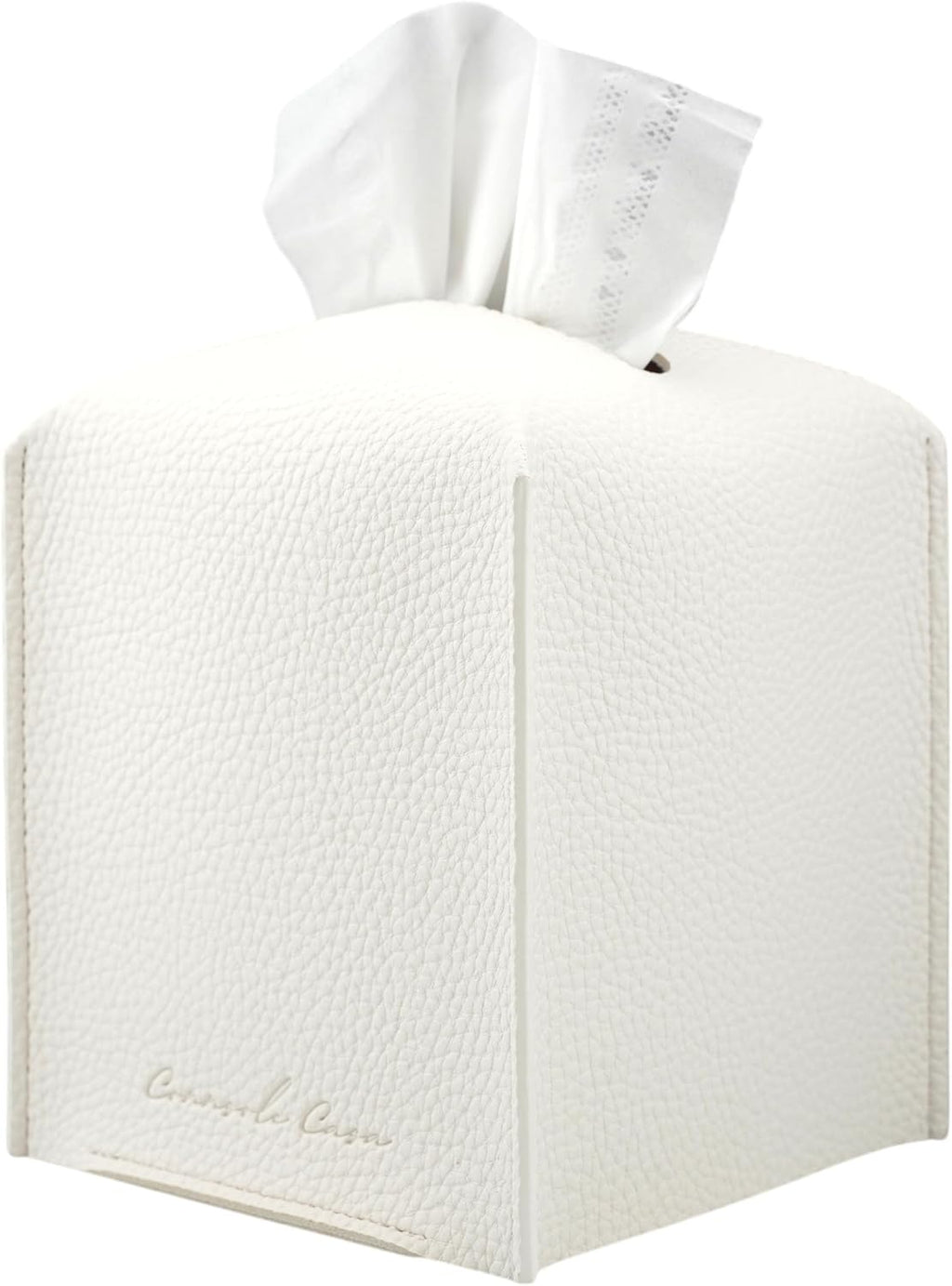 Premium PU Leather Tissue Box Holder - Elegant Hotel-Style Tissue Box Cover for Home, Office & Car Décor, Tissues Cube Organizer for a Natural & Classic Look (White)