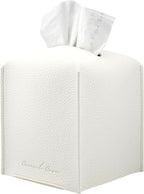 Premium PU Leather Tissue Box Holder - Elegant Hotel-Style Tissue Box Cover for Home, Office & Car Décor, Tissues Cube Organizer for a Natural & Classic Look (White)