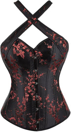 Corset Top Bustier Brocade Pattern Lace Through Top Floral Overbust Waist Cincher Embroidery