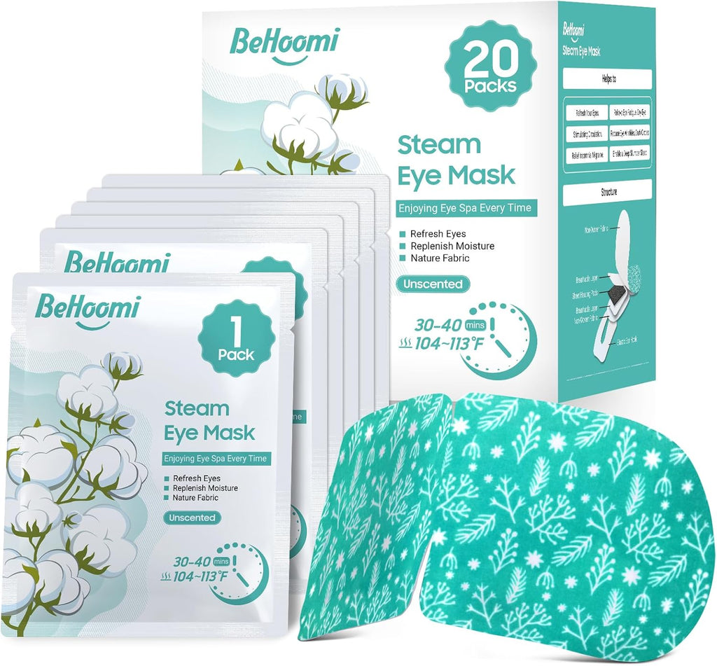 20 Packs Steam Eye Mask, Heated Eye Mask Warm Compress for Eyes, Disposable Self Heating Steam Mask Sleep, Spa, Travel Essentials & Relaxation Gifts for Women, Stocking Stuffers (Unscented)