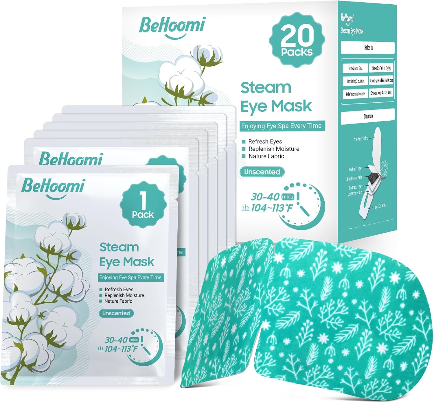 20 Packs Steam Eye Mask, Heated Eye Mask Warm Compress for Eyes, Disposable Self Heating Steam Mask Sleep, Spa, Travel Essentials & Relaxation Gifts for Women, Stocking Stuffers (Unscented)