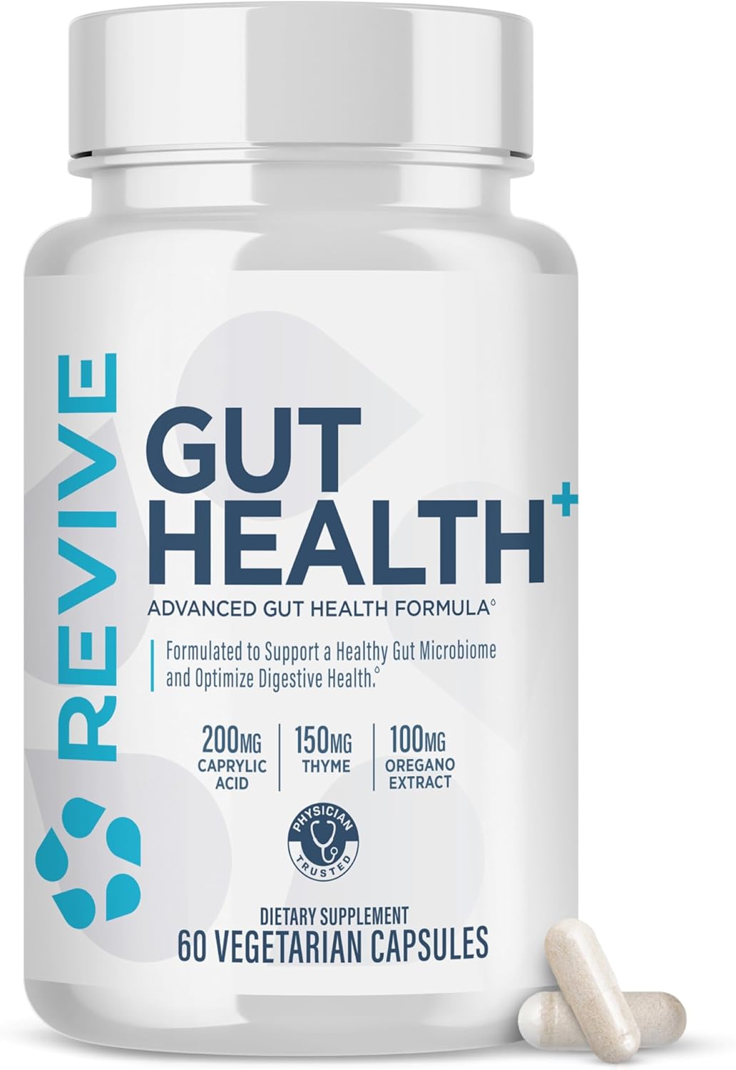Revive MD Gut Health Supplements for Men & Women - Daily Gut Repair & Digestive Health Support Formula with Thyme, Oregano & Milk Thistle - Vegan-Friendly, Gluten-Free (60 Capsules, 30 Servings)