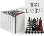 Horaldaily 100 Christmas Disposable Paper Decorative Guest Napkins, Xmas Tree Buffalo Plaid for Party Lunch Dinner Kitchen Bathroom