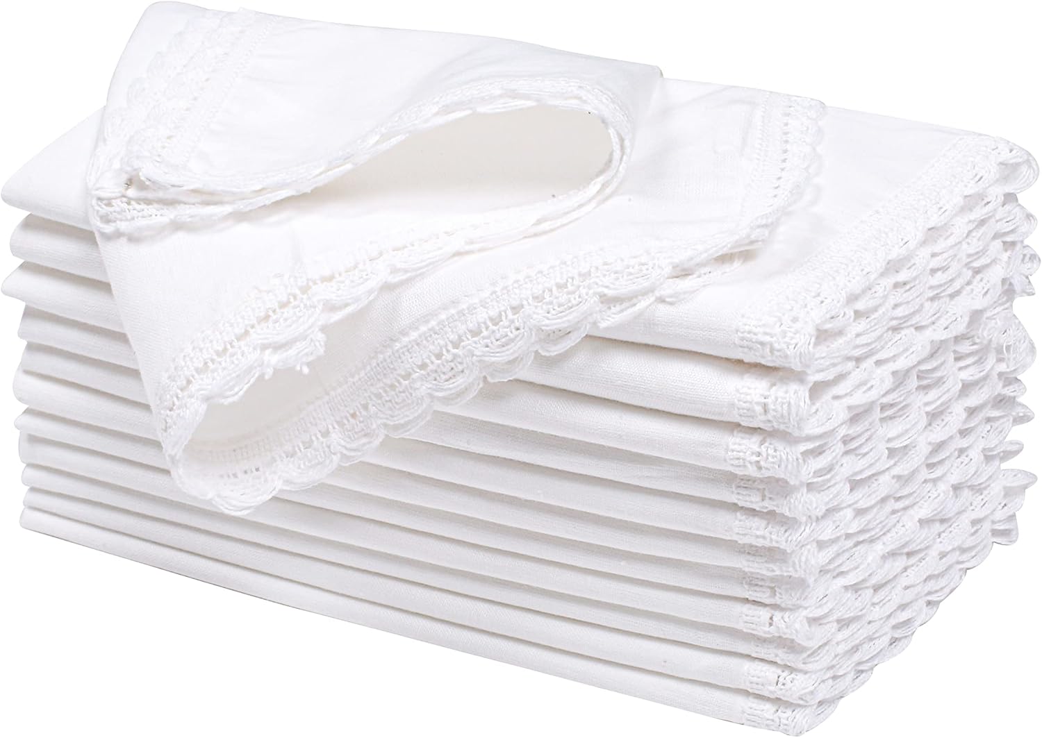 Ramanta Home White Coth Dinner Napkin Set of 12 Premium Easter Cotton 20X20 Inch Oversized Linen Flax Lace Soft & Durable Washable Ideal for Spring Basket Decor, Wedding Parties, Birthday